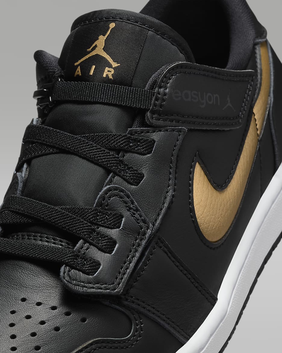 Air Jordan 1 Low FlyEase Men's Easy On/Off Shoes - Black/White/Metallic Gold