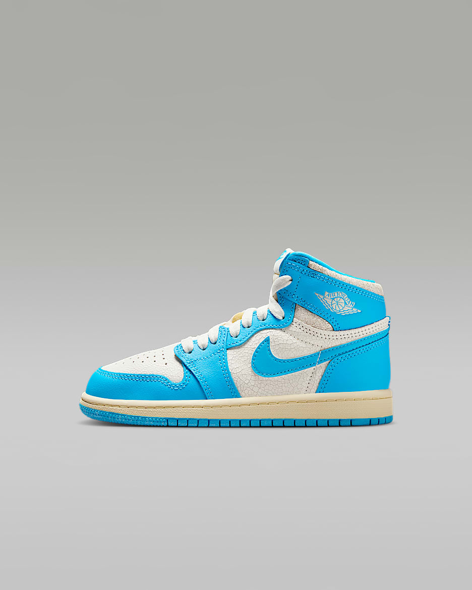 Tenis para niños de preescolar Jordan 1 Retro High OG - Azul celeste oscuro/Vela/Azul celeste oscuro