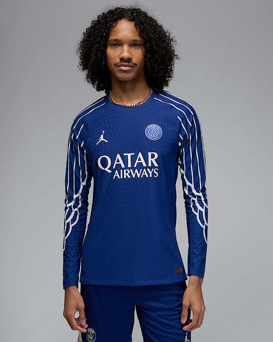 パリ サンジェルマン (PSG) 2024/25 マッチ フォース メンズ ジョーダン Dri-FIT ADV サッカー オーセンティック ロングスリーブ ユニフォーム - ブルーボイド/ファントム/ファントム