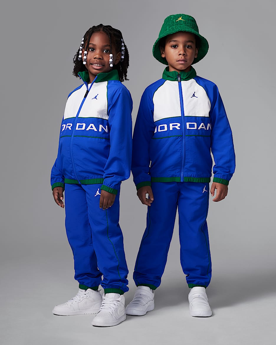 Conjunto con ribetes de rompevientos de dos piezas Jordan para niños talla pequeña - Azul carrera