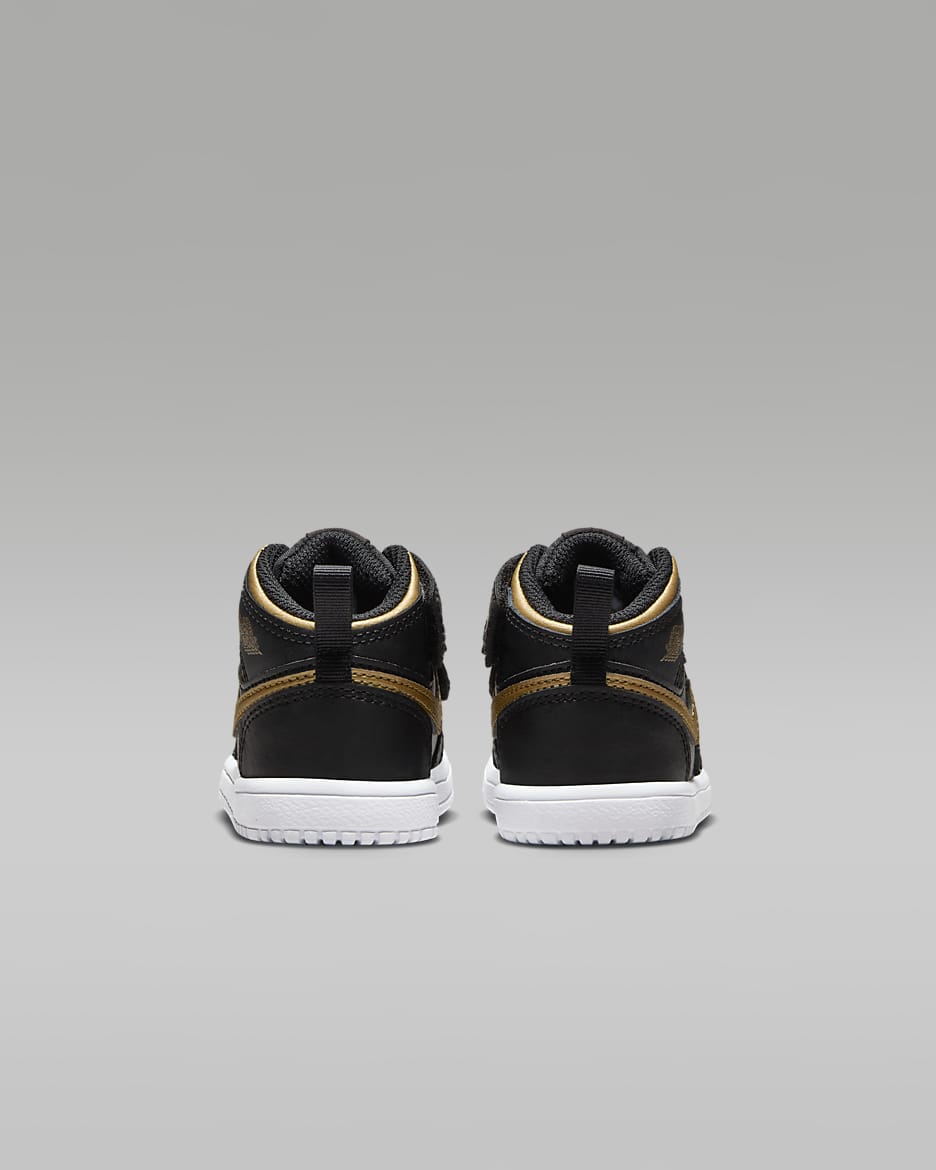 Chaussure Jordan 1 Mid Alt pour bébé et tout-petit - Noir/Blanc/Metallic Gold