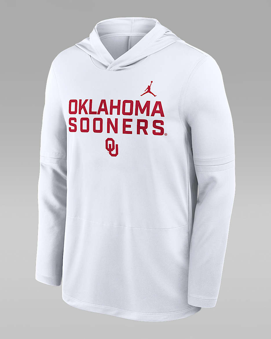 Playera de manga larga universitaria marca Jordan Dri-FIT con gorro para hombre Oklahoma Sideline - Blanco