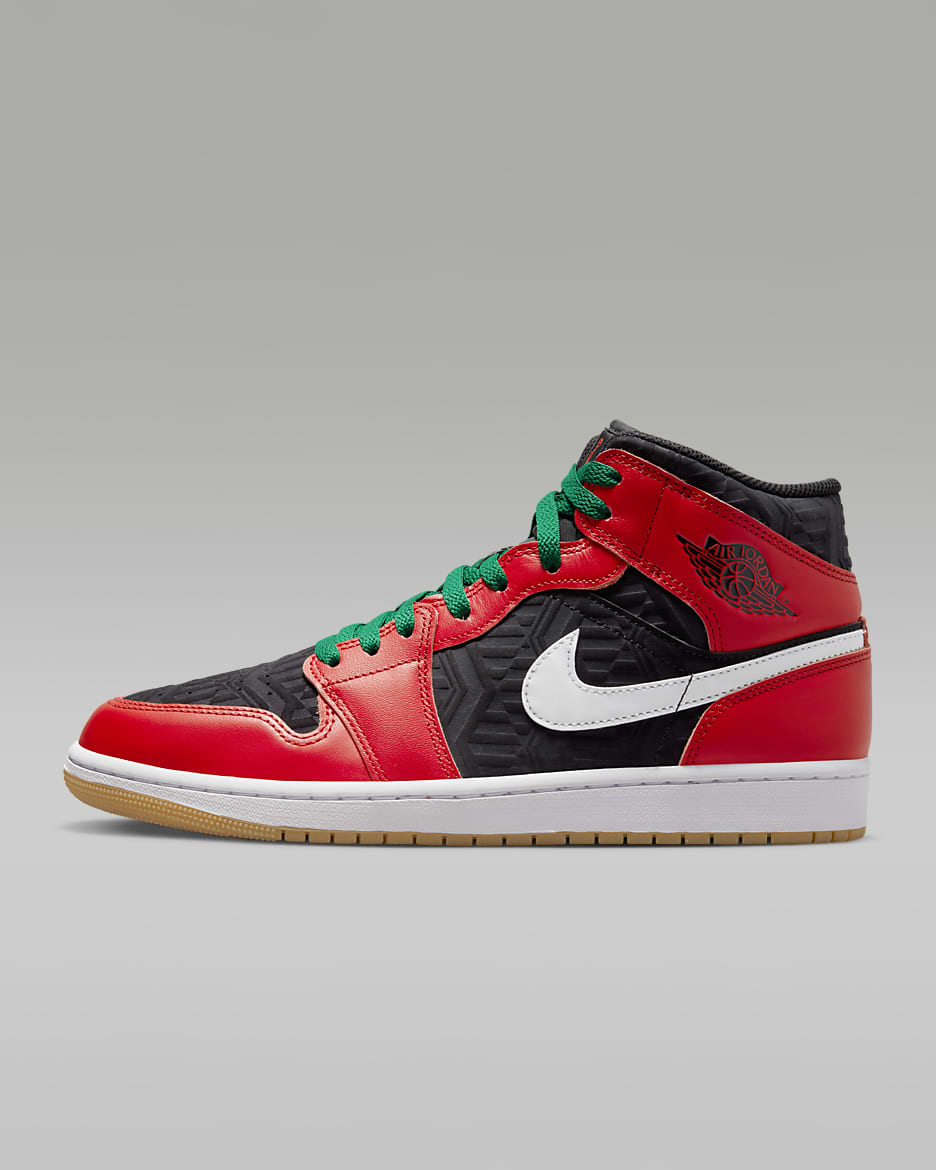 Air Jordan 1 Mid SE Men's Shoes - Black/White/Malachite/Fire Red