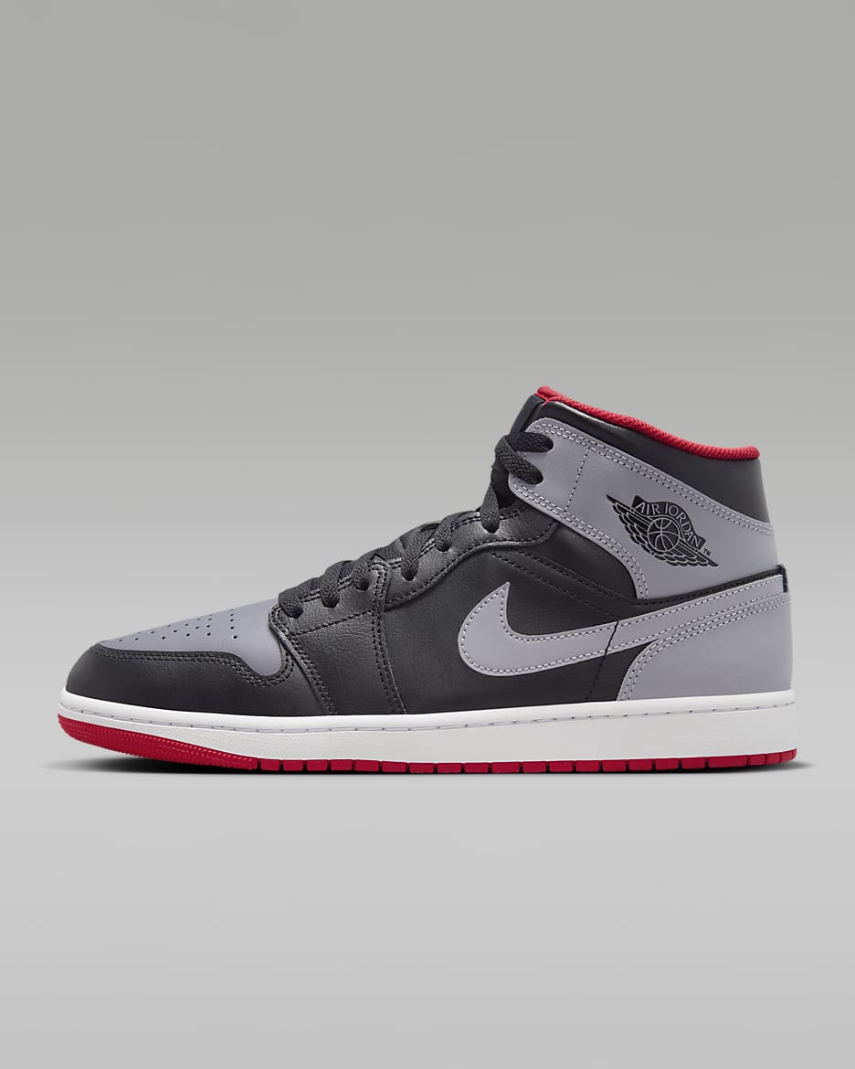 Air Jordan 1 Mid Men's Shoes - Black/Fire Red/White/Cement Grey