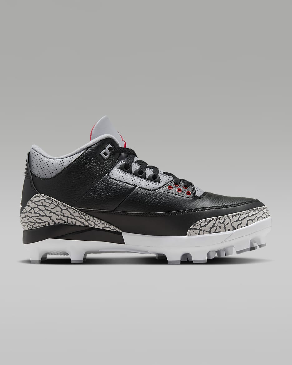 Tacos de béisbol para hombre Jordan 3 Retro MCS - Negro/Gris cemento/Blanco/Rojo pasión