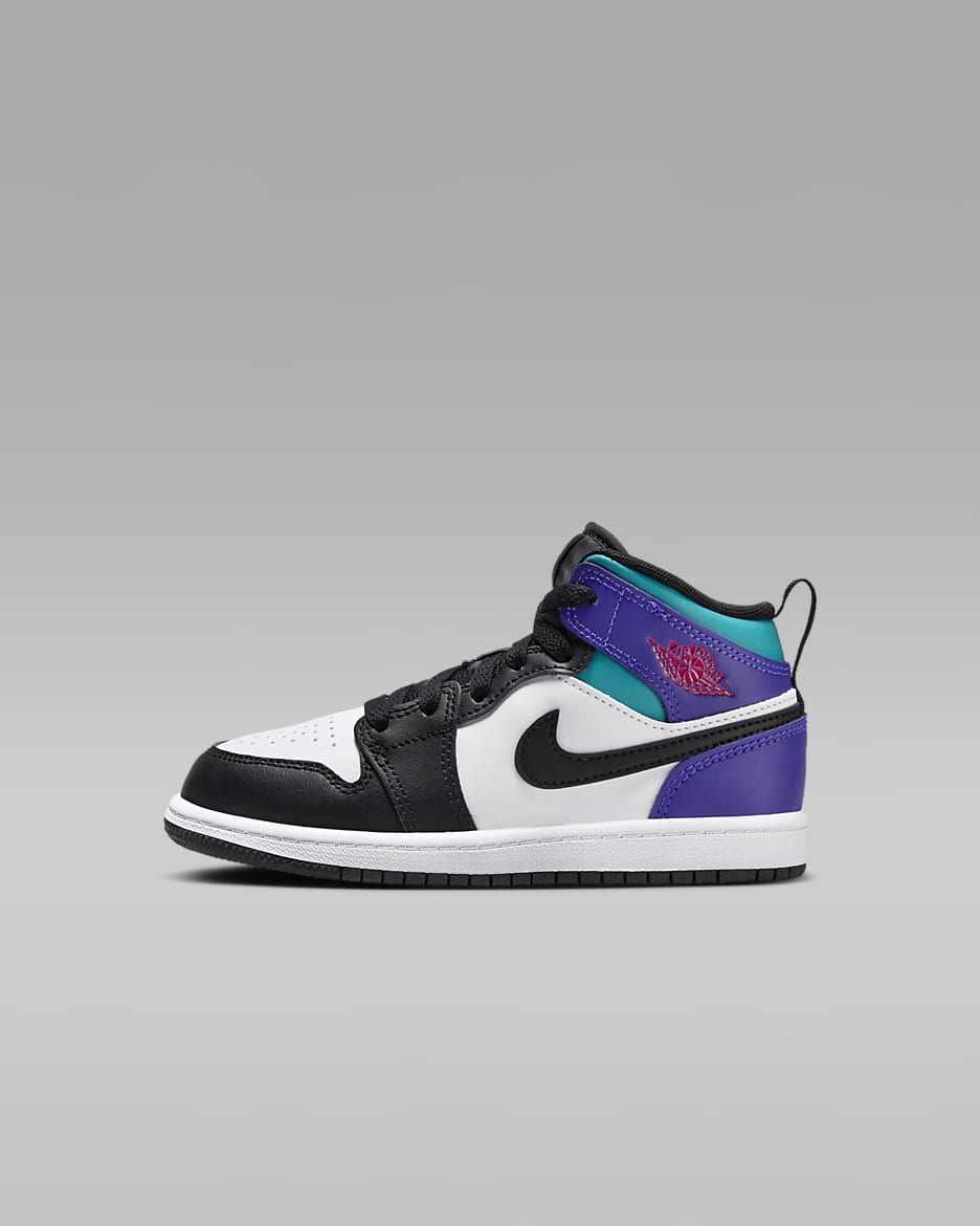 Scarpa Jordan 1 Mid – Bambini - Bianco/True Red/Aquamarine/Nero