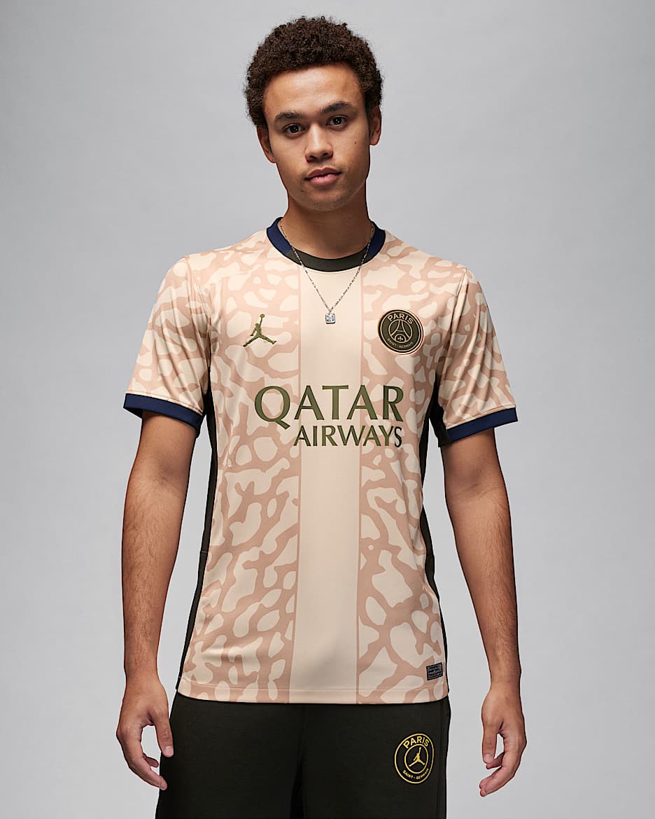 Jersey de fútbol Jordan Dri-FIT Replica del Paris Saint-Germain complementario 2023/24 Stadium para hombre - Cáñamo/Obsidiana/Secuoya/Verde puro