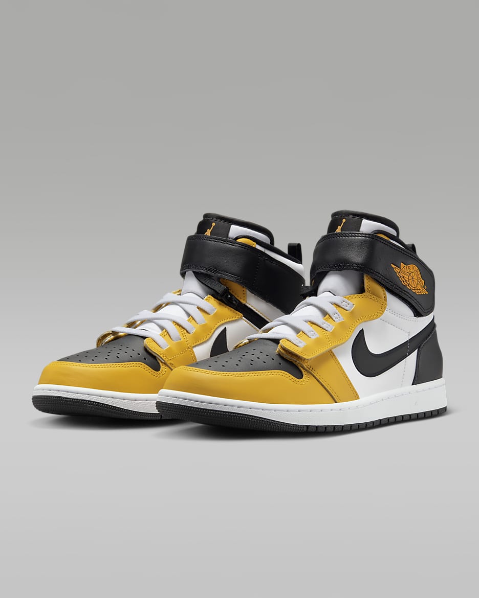 Air Jordan 1 Hi FlyEase Herenschoenen - Wit/Yellow Ochre/Wit/Zwart