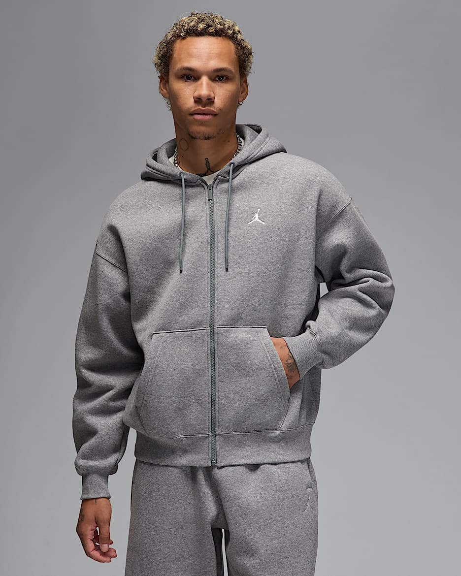 Pánská volná mikina Jordan Brooklyn Fleece s kapucí a zipem po celé délce - Carbon Heather/Sail