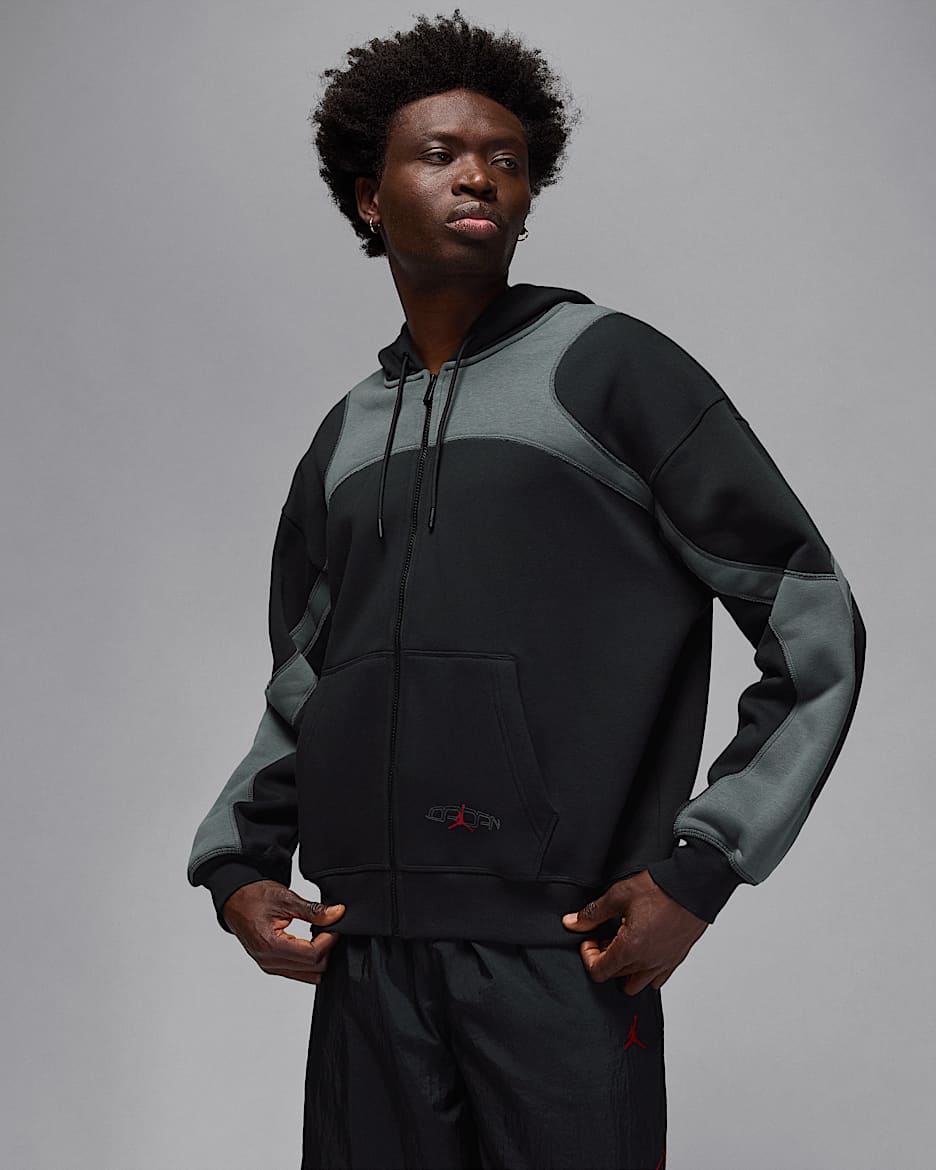 Jordan Men's Oversized Full-Zip Hoodie - Black/Iron Grey/Gym Red