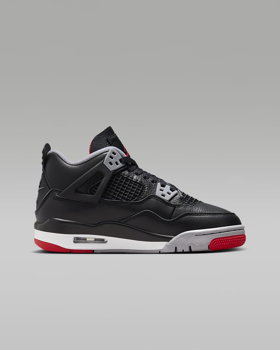 Calzado para niños grandes Air Jordan 4 Retro "Bred Reimagined" - Negro/Gris cemento/Blanco cumbre/Rojo pasión