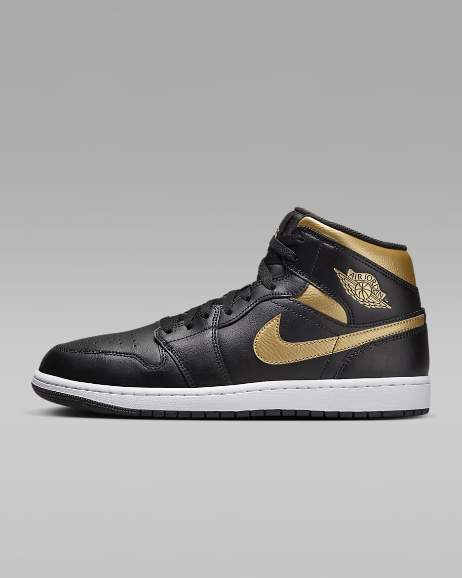 Air Jordan 1 Mid Men's Shoes - Black/White/Metallic Gold