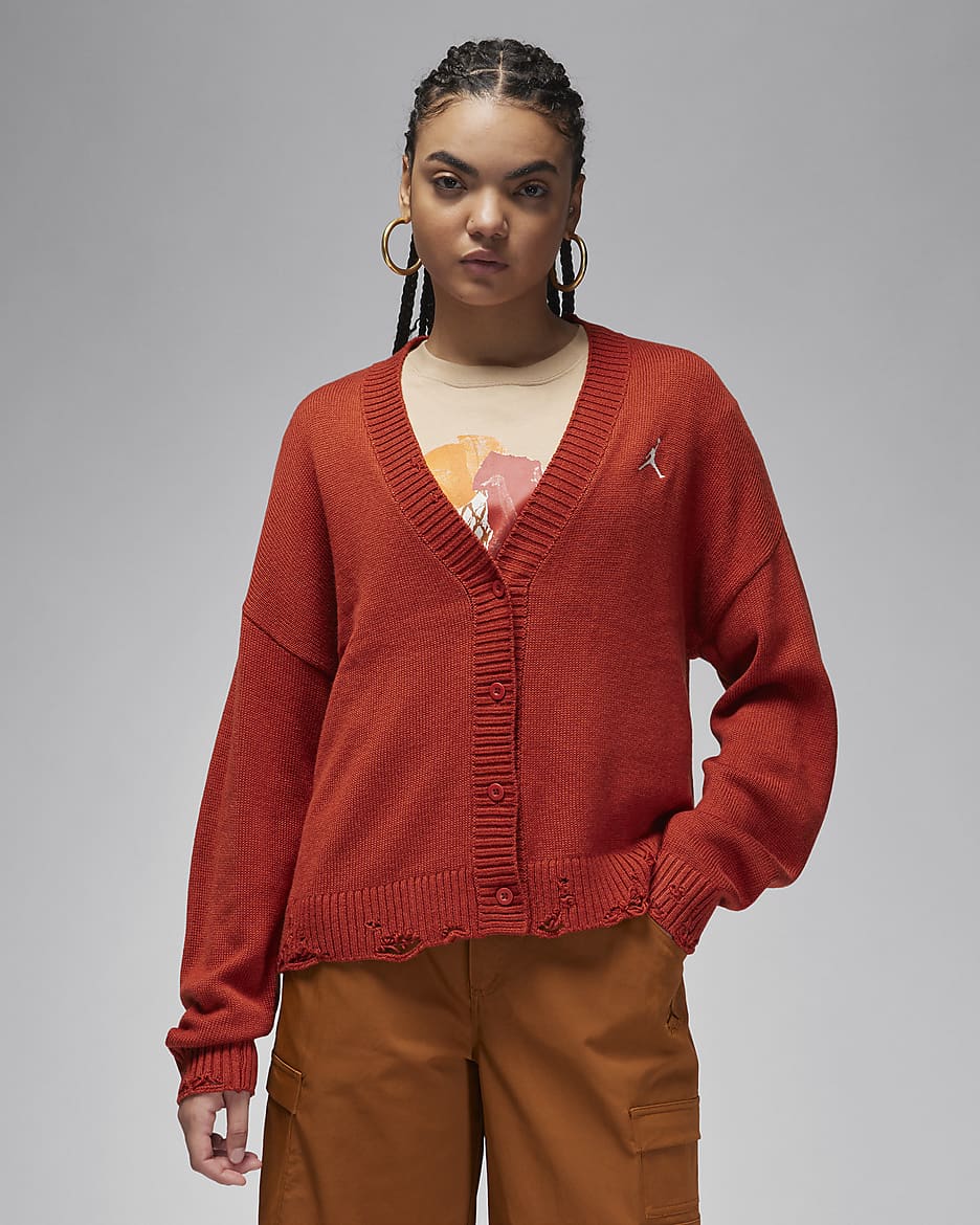 Cardigan au look vieilli Jordan pour femme - Dune Red/Sail