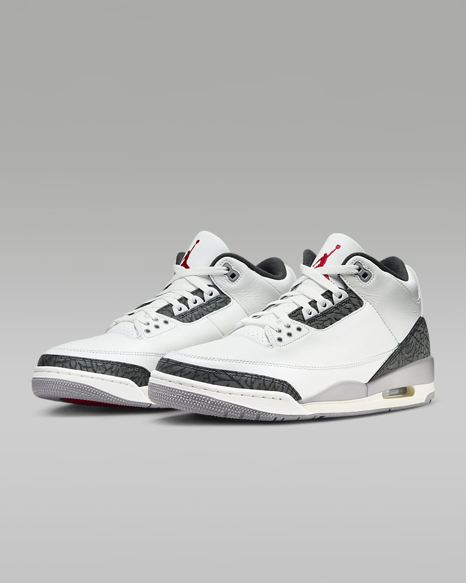 Tenis para hombre Air Jordan 3 Retro "Cement Grey" - Blanco cumbre/Gris cemento/Negro/Rojo pasión