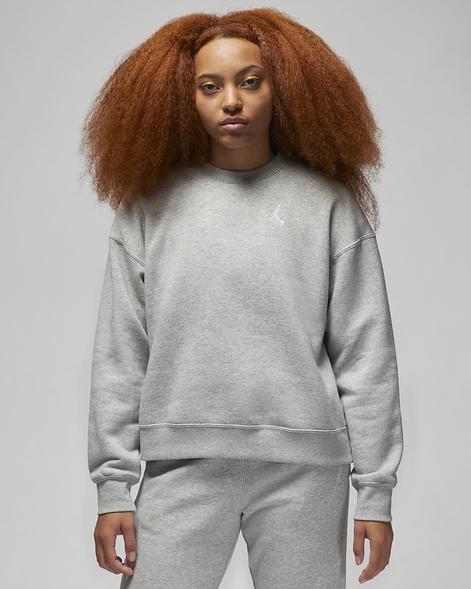 Jordan Brooklyn Fleece Kadın Crew Sweatshirt'ü - Dark Grey Heather/Beyaz