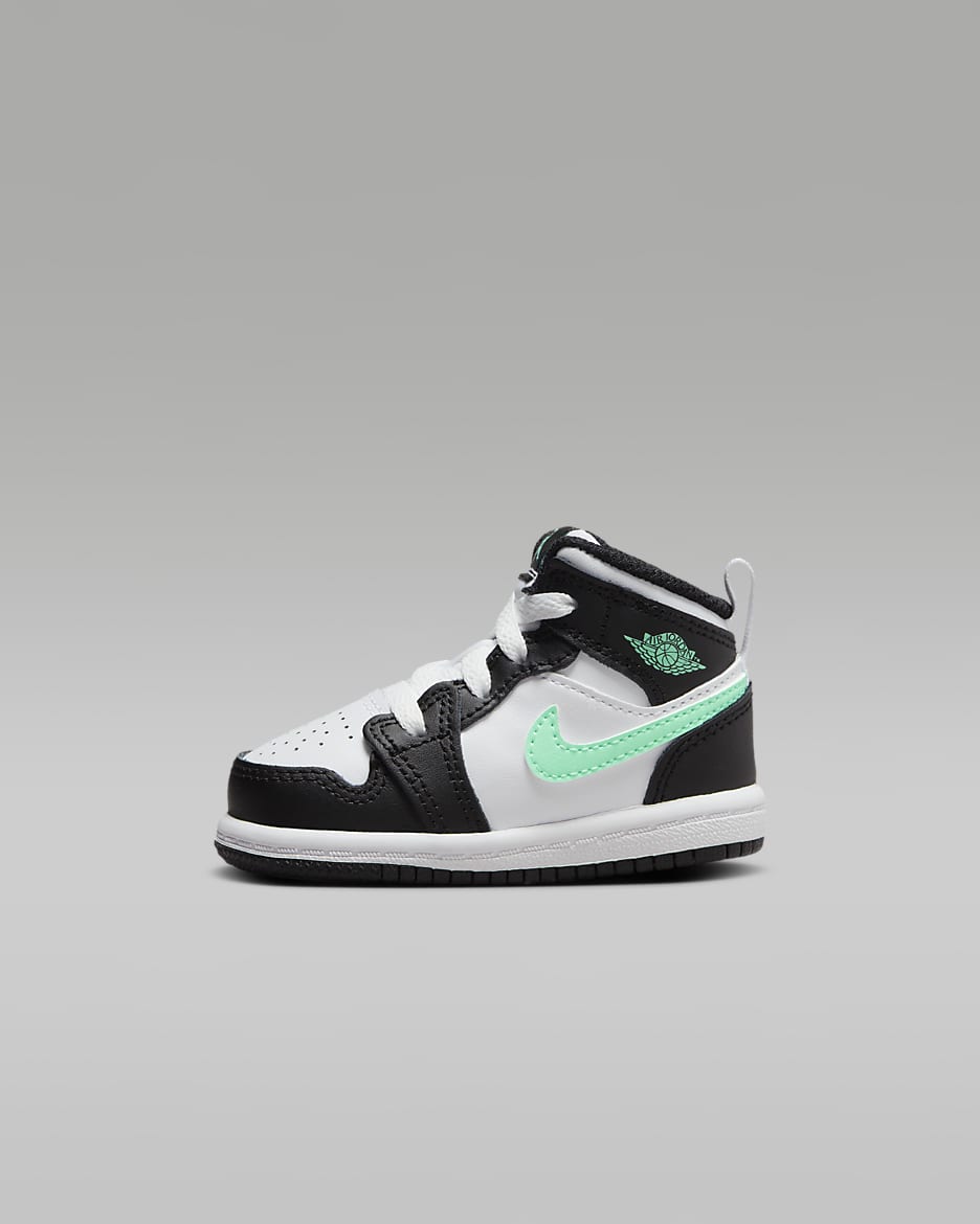 Jordan 1 Mid Baby/Toddler Shoes - White/Black/Green Glow