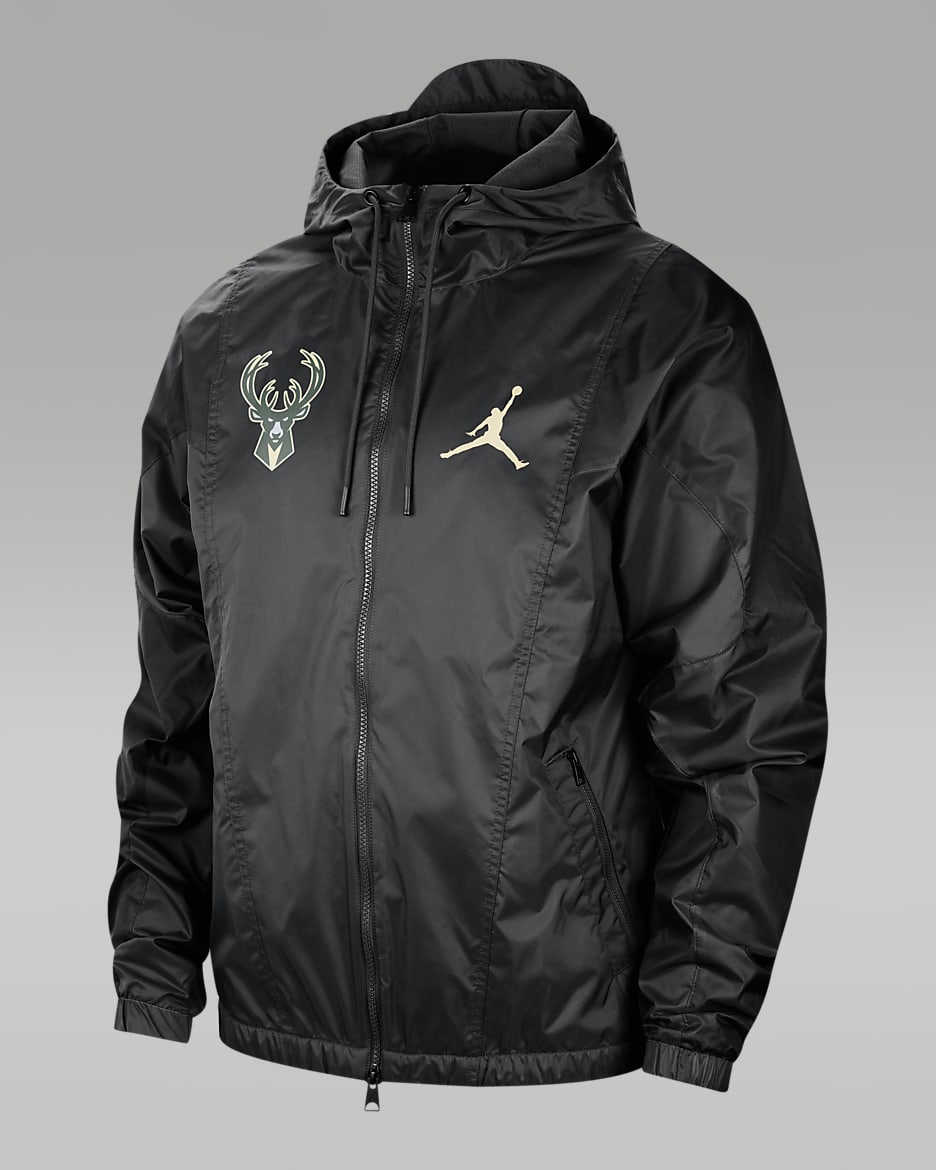 Chamarra Jordan NBA para hombre Milwaukee Bucks Courtside Statement - Negro/Negro