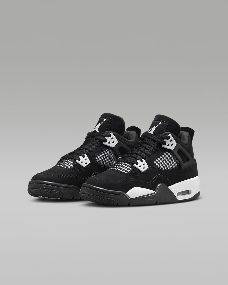 Air Jordan 4 Retro "White Thunder" Big Kids' Shoes - Black/Black/White