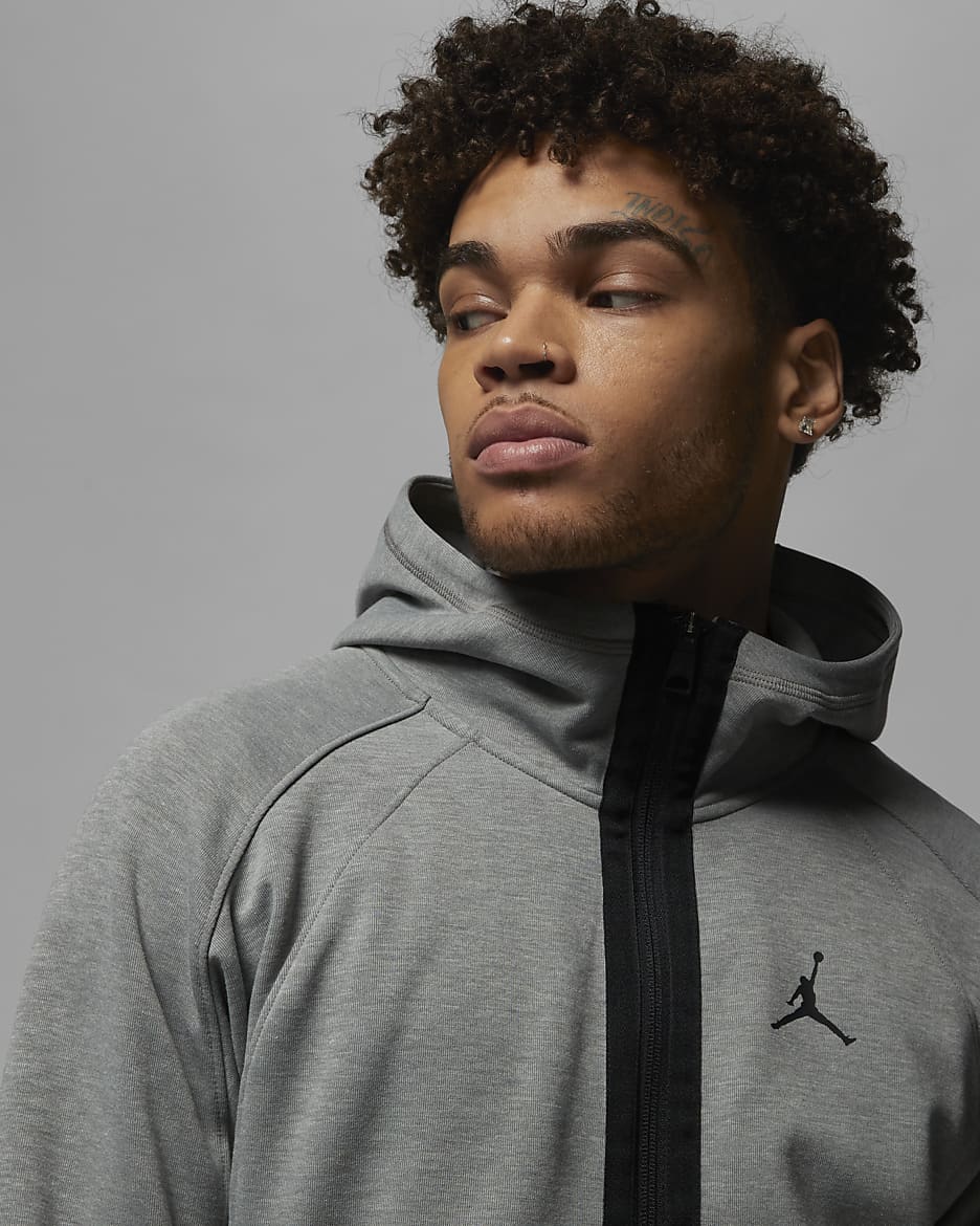 Jordan Dri-FIT Sport Air-Fleece-Hoodie für Herren mit durchgehendem Reißverschluss - Dark Grey Heather/Schwarz