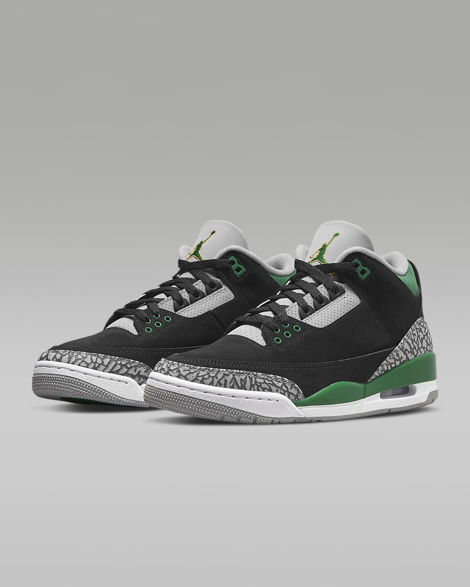 รองเท้าผู้ชาย Air Jordan 3 Retro - ดำ/Silver/ขาว/Pine Green