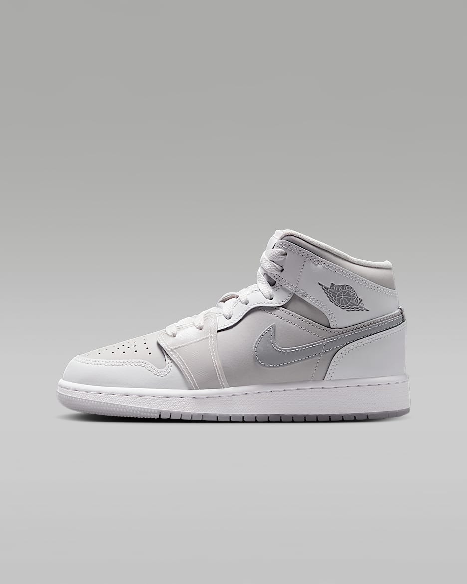 Air Jordan 1 Mid SE Big Kids' Shoes - Summit White/Photon Dust/White/Metallic Silver