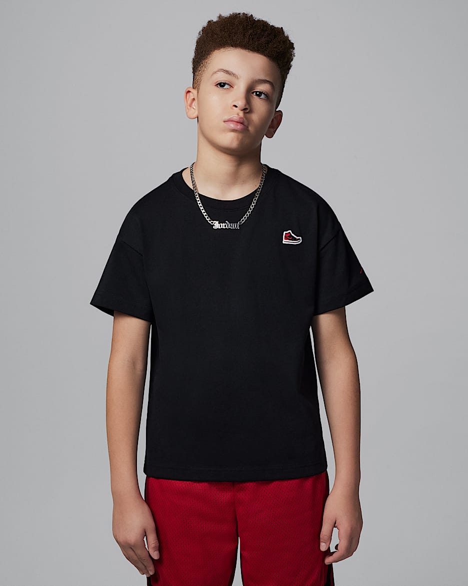 T-shirt Air Jordan 1 med märke för ungdom - Svart/Vit
