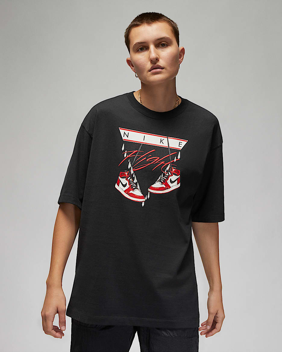 Damski T-shirt oversize Jordan Flight - Czerń/Varsity Red