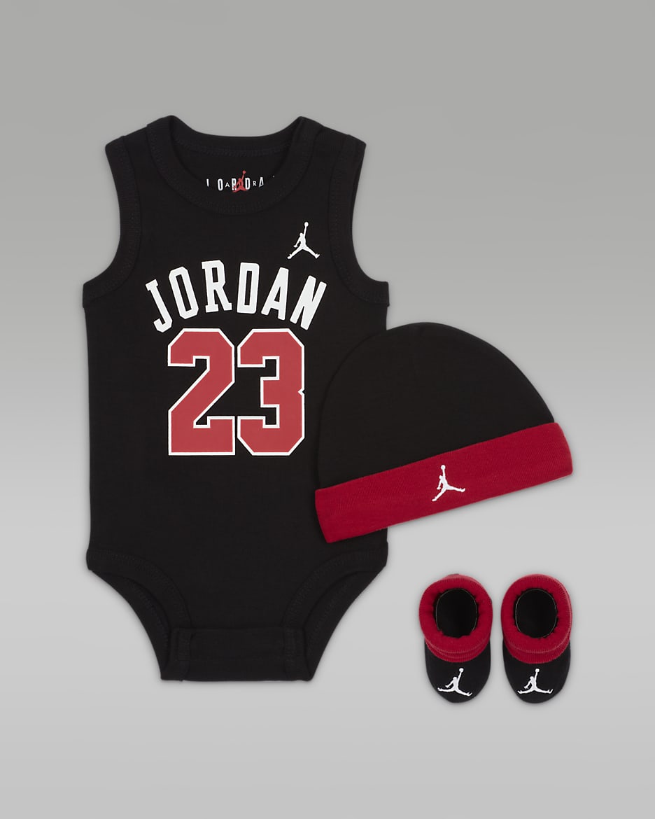 Jordan Jumpman Baby Bodysuit, Beanie and Booties Set - Black