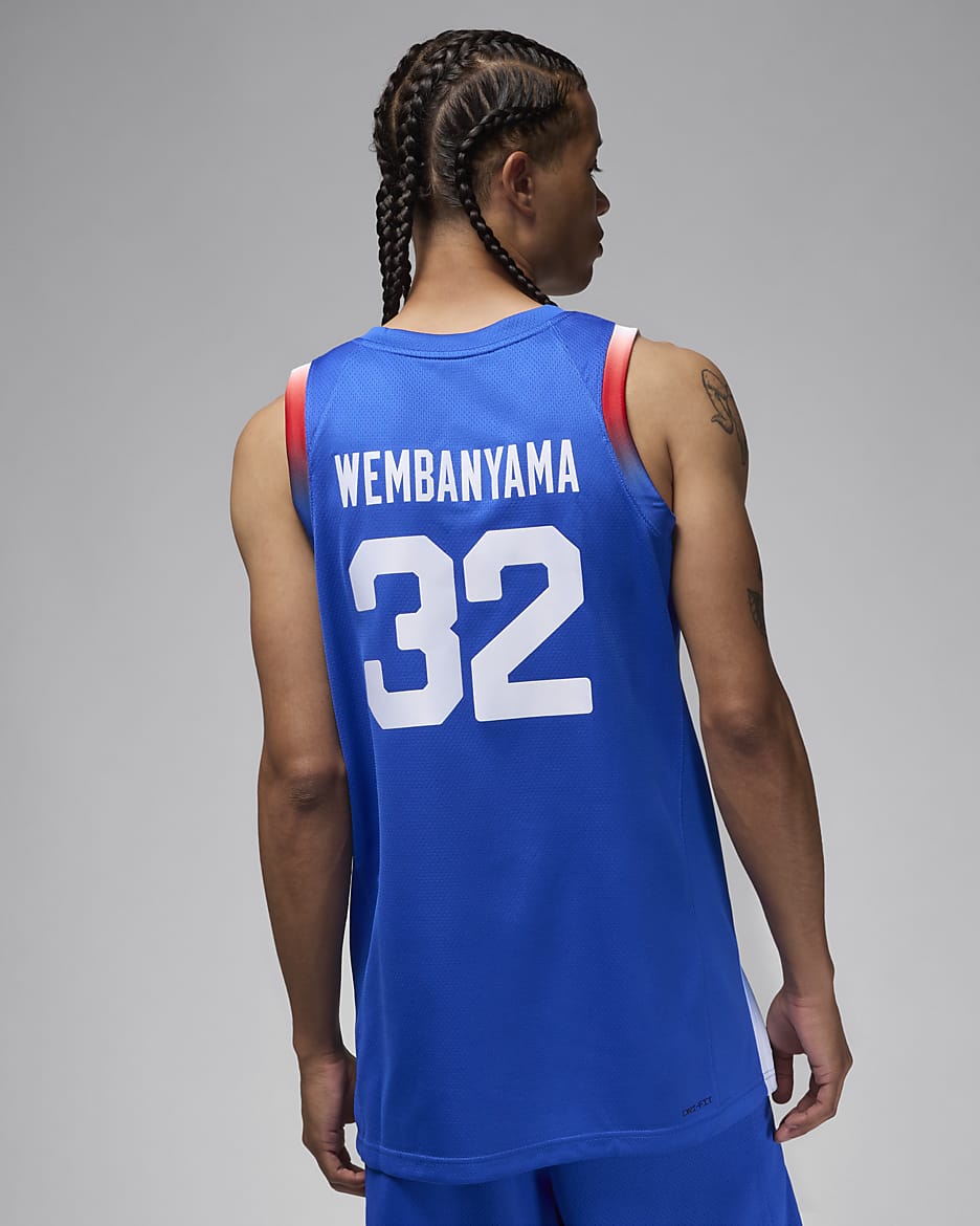 Maillot de basket replica Jordan Victor Wembanyama France Limited Road pour homme - Hyper Royal/Blanc