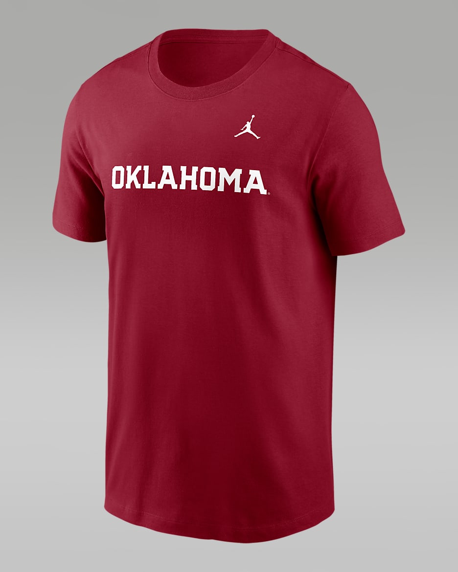 Playera universitaria Jordan para hombre Oklahoma Sooners Primetime Wordmark - Carmesí