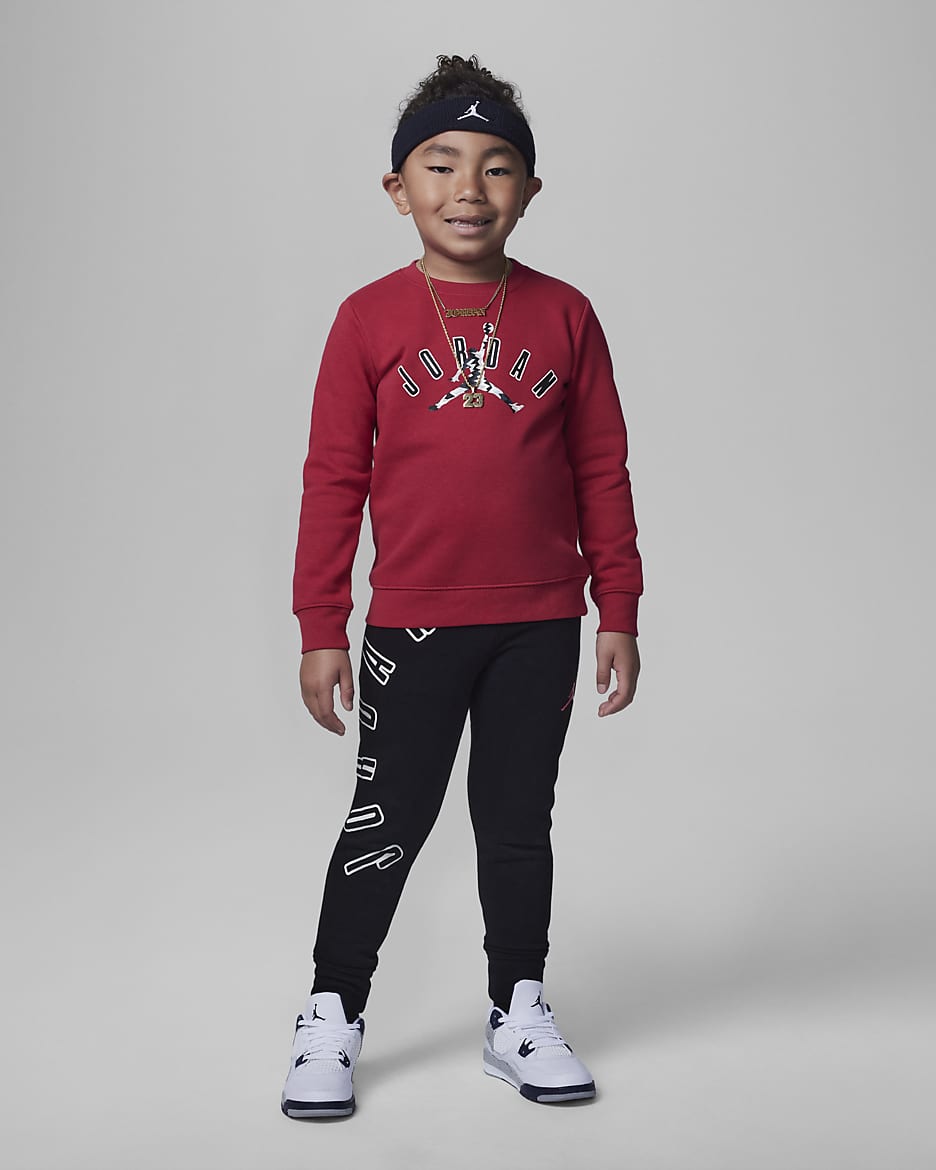 Conjunto de dos piezas para niños talla pequeña Jordan MJ MVP Fleece Crew - Negro