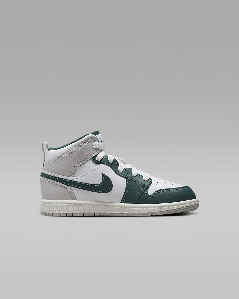 Jordan 1 Mid SE Little Kids' Shoes - White/Sail/Neutral Grey/Oxidized Green