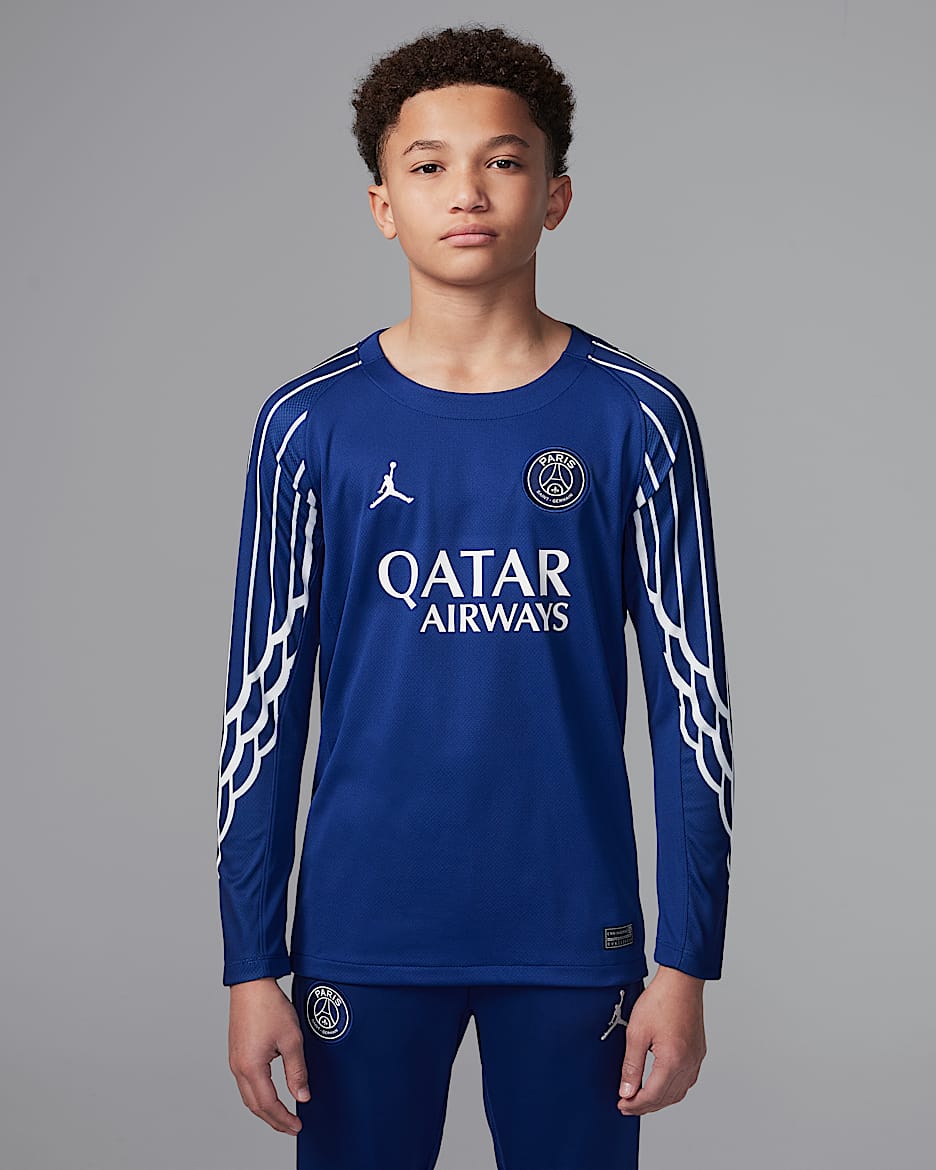 Maillot de foot à manches longues replica Jordan Dri-FIT Paris Saint-Germain 2024/25 Stadium 4e tenue pour ado - Blue Void/Phantom/Phantom