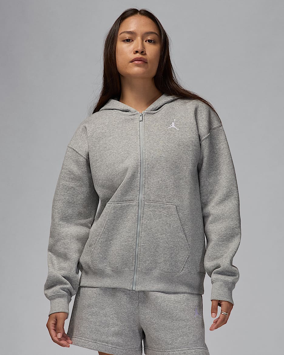 Jordan Brooklyn Fleece Women's Full-Zip Hoodie - Dark Grey Heather/White