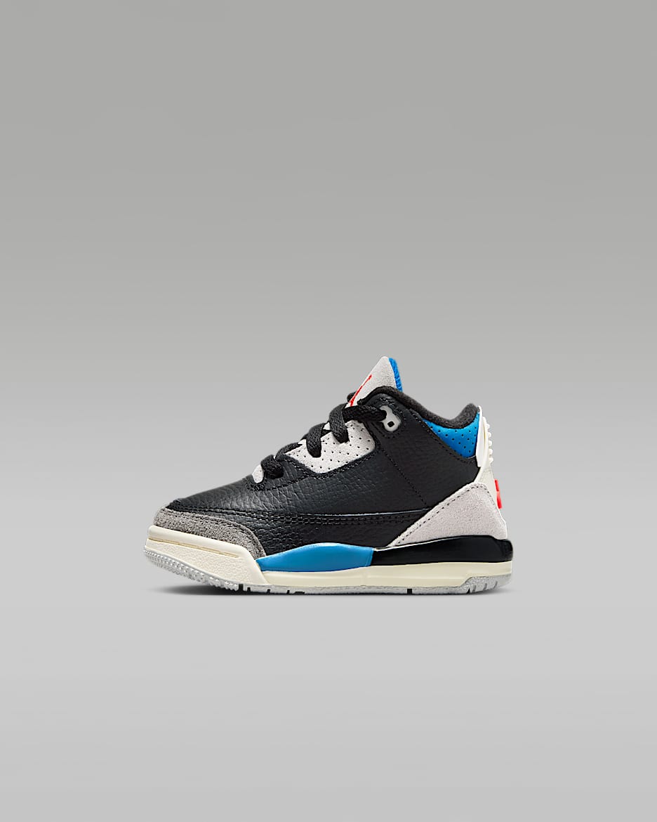 Jordan 3 Retro Baby/Toddler Shoes - Black/Neutral Grey/Military Blue/Chile Red