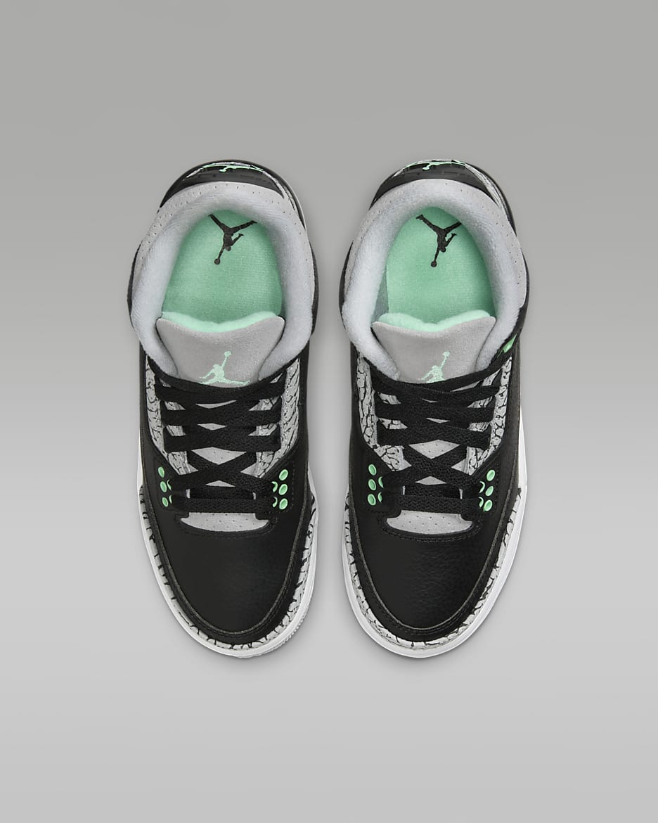 รองเท้าเด็กโต Air Jordan 3 Retro "Green Glow" - ดำ/Wolf Grey/ขาว/Green Glow