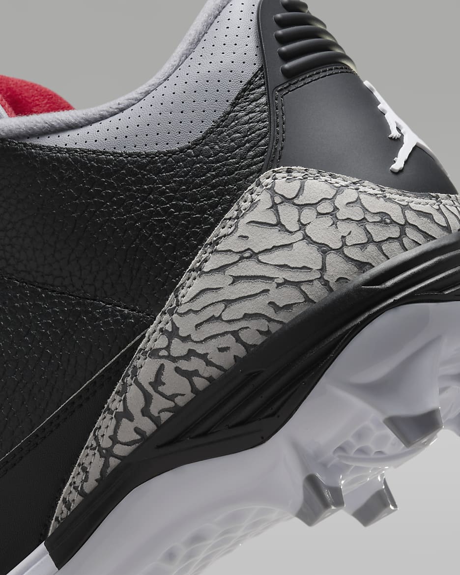 Jordan 3 Mid TD Men's Football Cleats - Black/Cement Grey/White/Fire Red