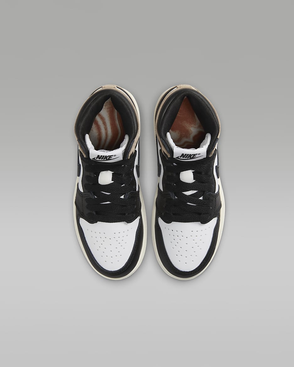 Jordan 1 Retro 高筒 OG "Latte" 小童鞋款 - 黑色/白色/Sail/傳奇中棕色