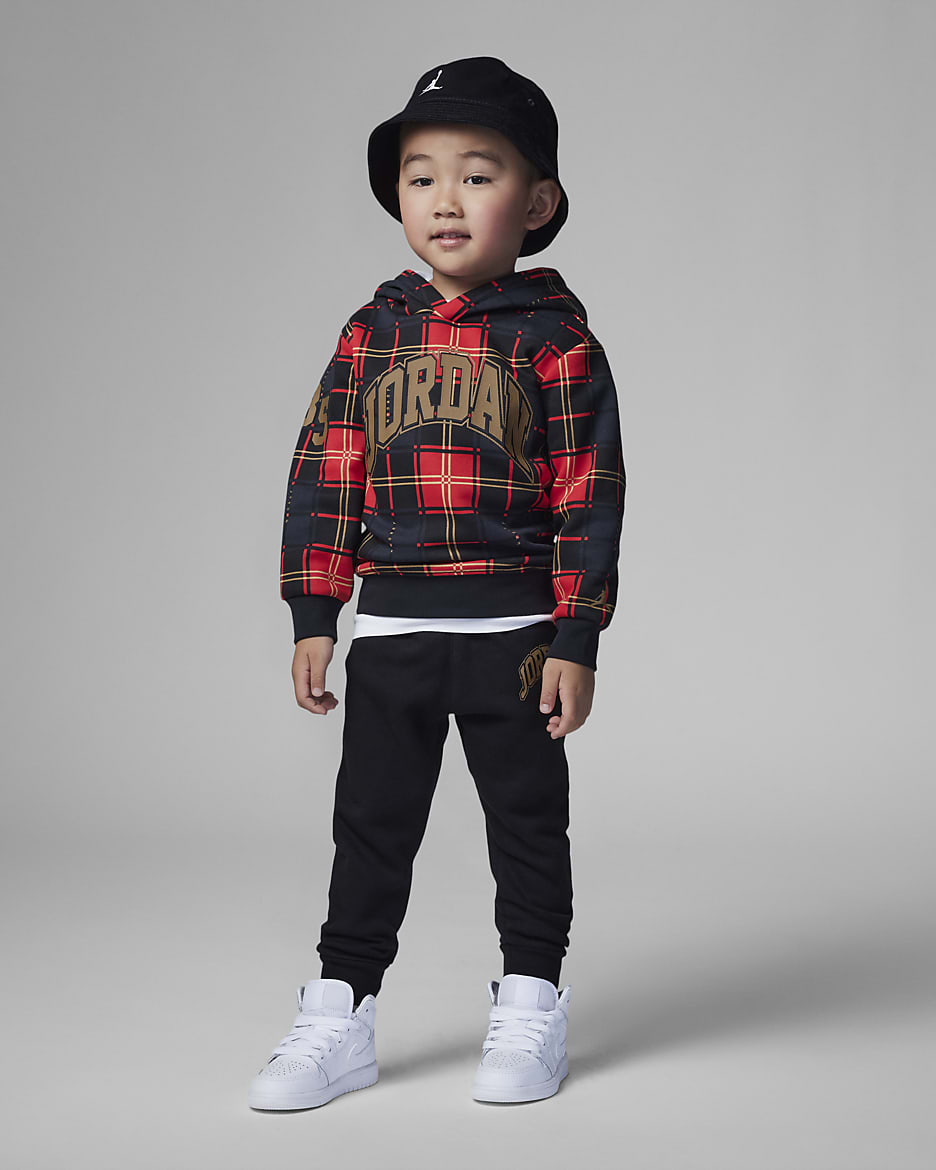 Brooklyn Fleece Plaid Hoodie and Joggers Set Toddler Set - Black