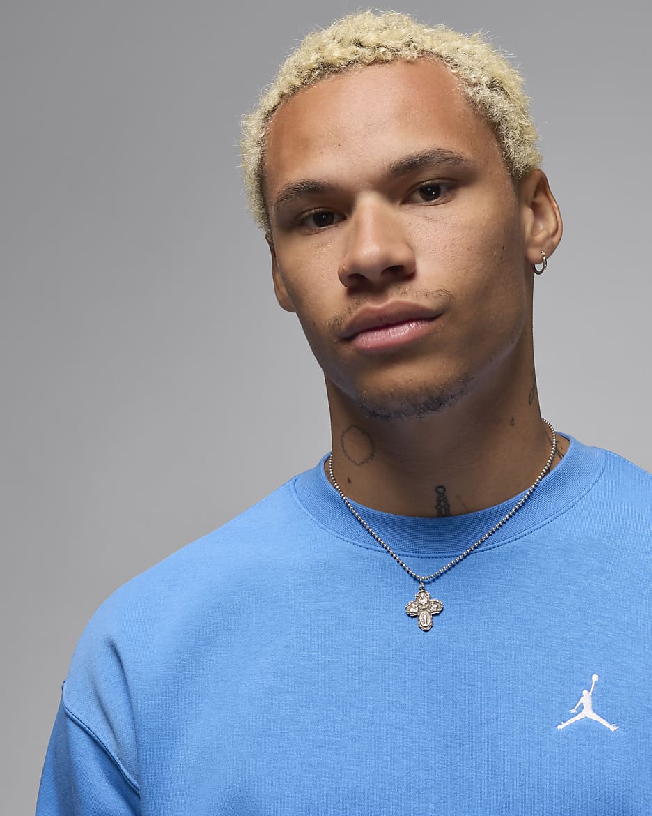 Sweat à col ras-du-cou en tissu Fleece Jordan Brooklyn pour homme - Legend Blue/Blanc