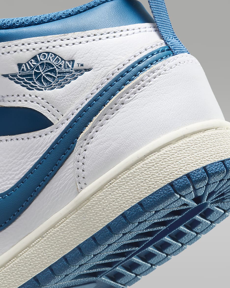 Jordan 1 Mid SE Younger Kids' Shoes - White/Sail/Industrial Blue