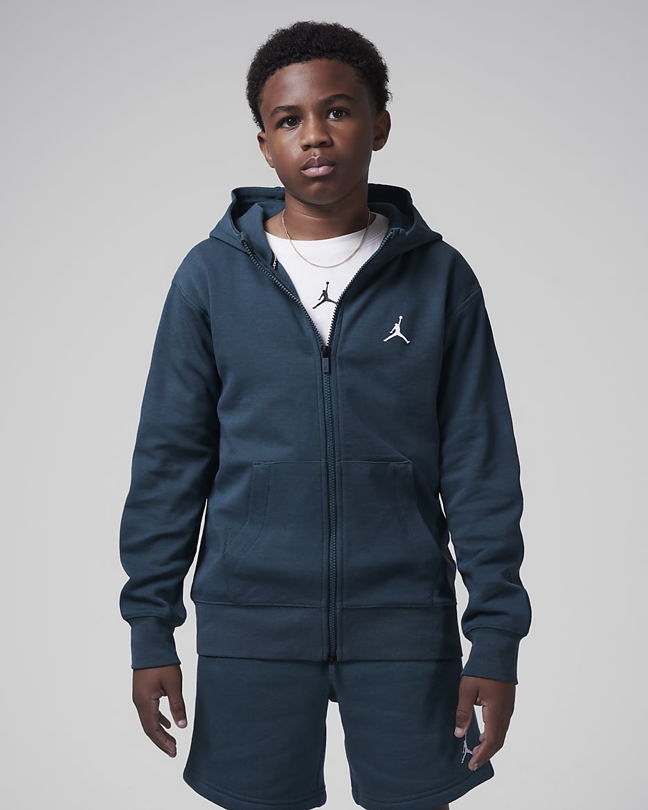 Jordan Dri-FIT MJ Sport Big Kids' Statement Hoop Fleece Full-Zip Hoodie - Oxidized Green