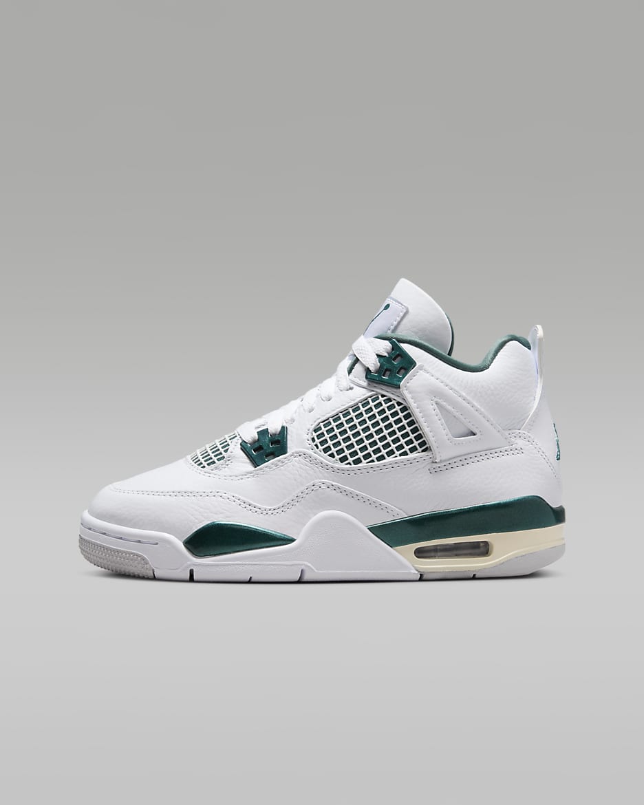 Tenis para niño talla grande Air Jordan 4 Retro "Oxidized Green" - Blanco/Blanco/Gris neutro/Verde oxidado