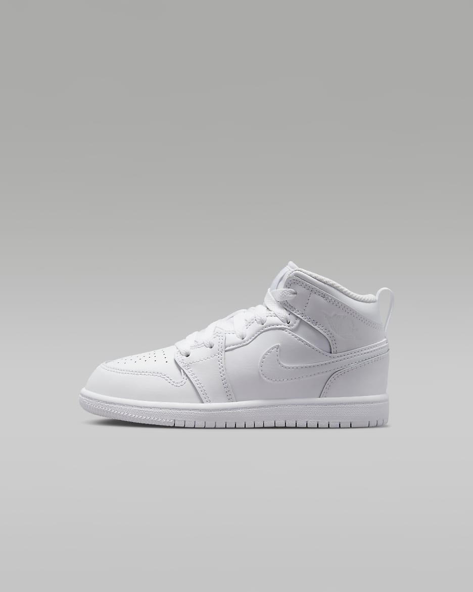 Jordan 1 Mid Younger Kids' Shoe - White/White/White