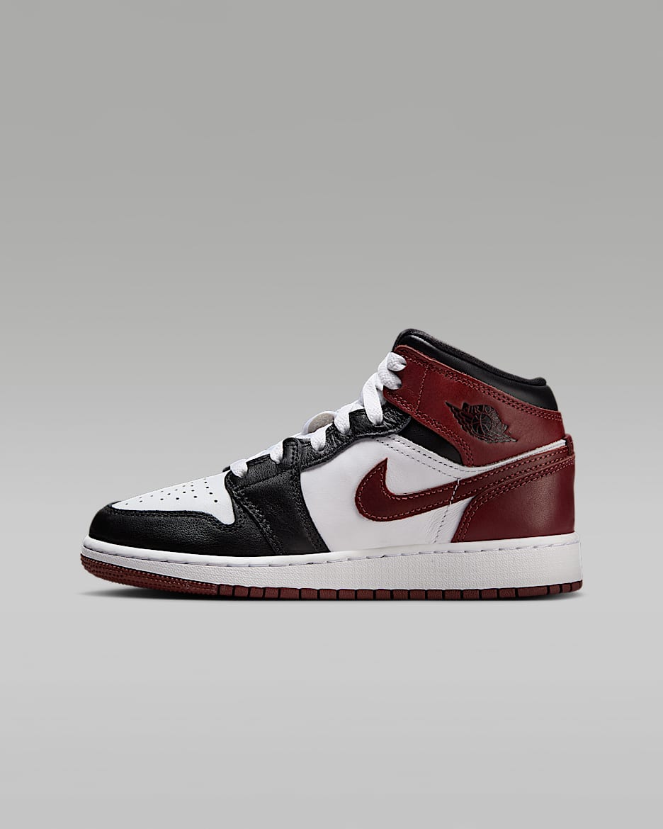Air Jordan 1 Mid SE Big Kids' Shoes - White/Black/Dark Pony