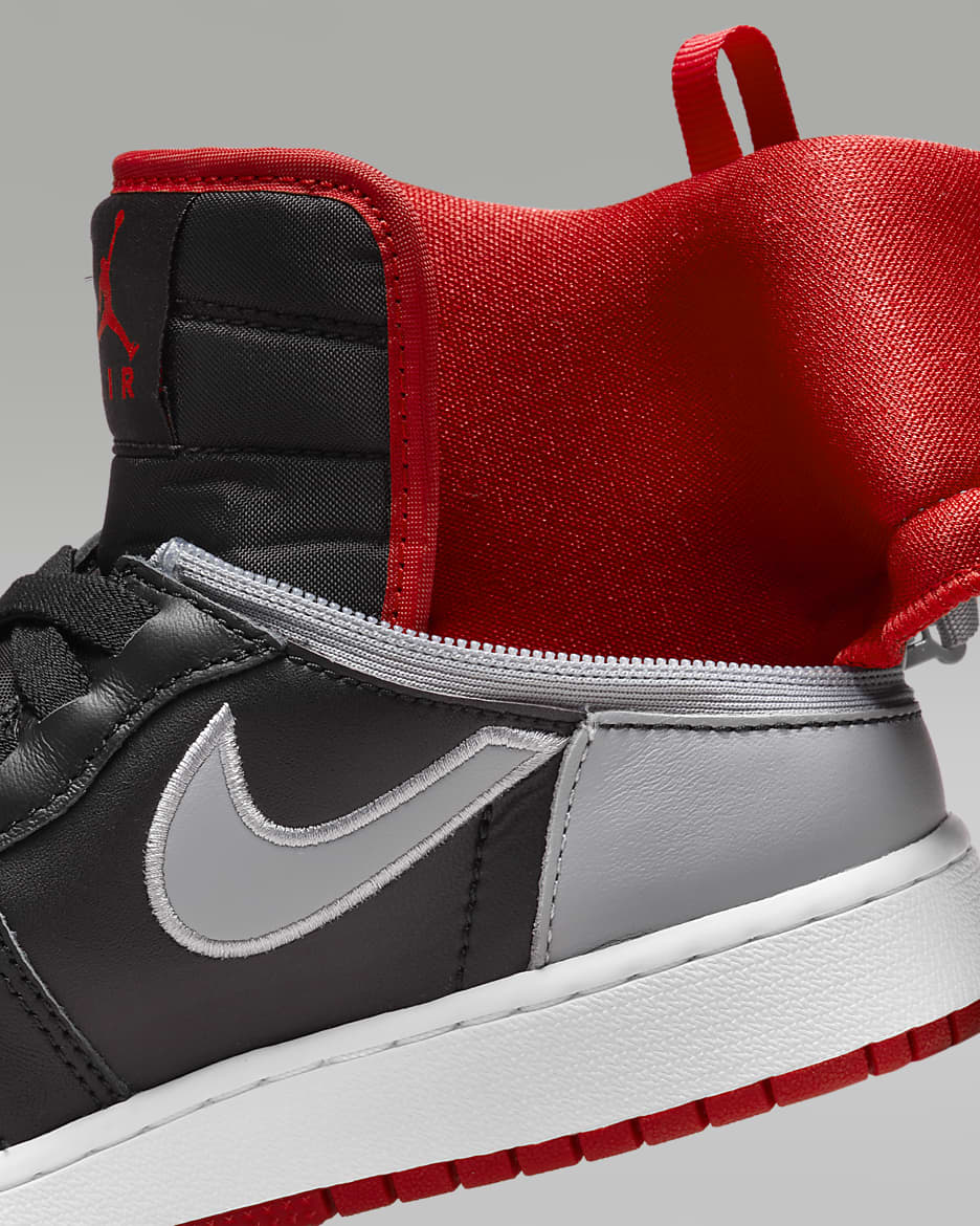 Air Jordan 1 Hi FlyEase-sko til større børn - sort/Cement Grey/hvid/Fire Red