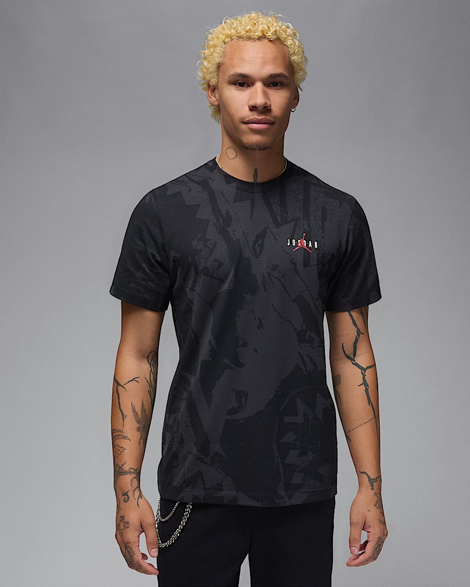 Jordan Men's Crew-Neck T-Shirt - Off Noir/Medium Ash/Gym Red