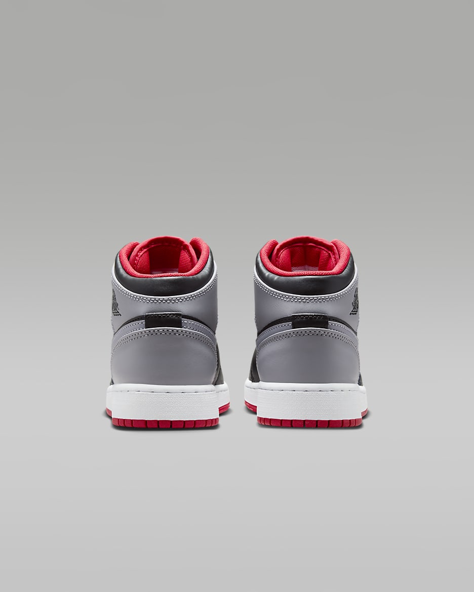 Chaussure Air Jordan 1 Mid pour ado - Noir/Fire Red/Blanc/Cement Grey