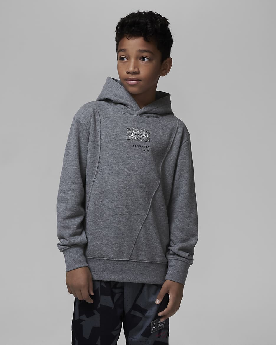 Sudadera con gorro sin cierre de tela French Terry del Paris Saint-Germain para niños talla grande Jordan - Carbono jaspeado