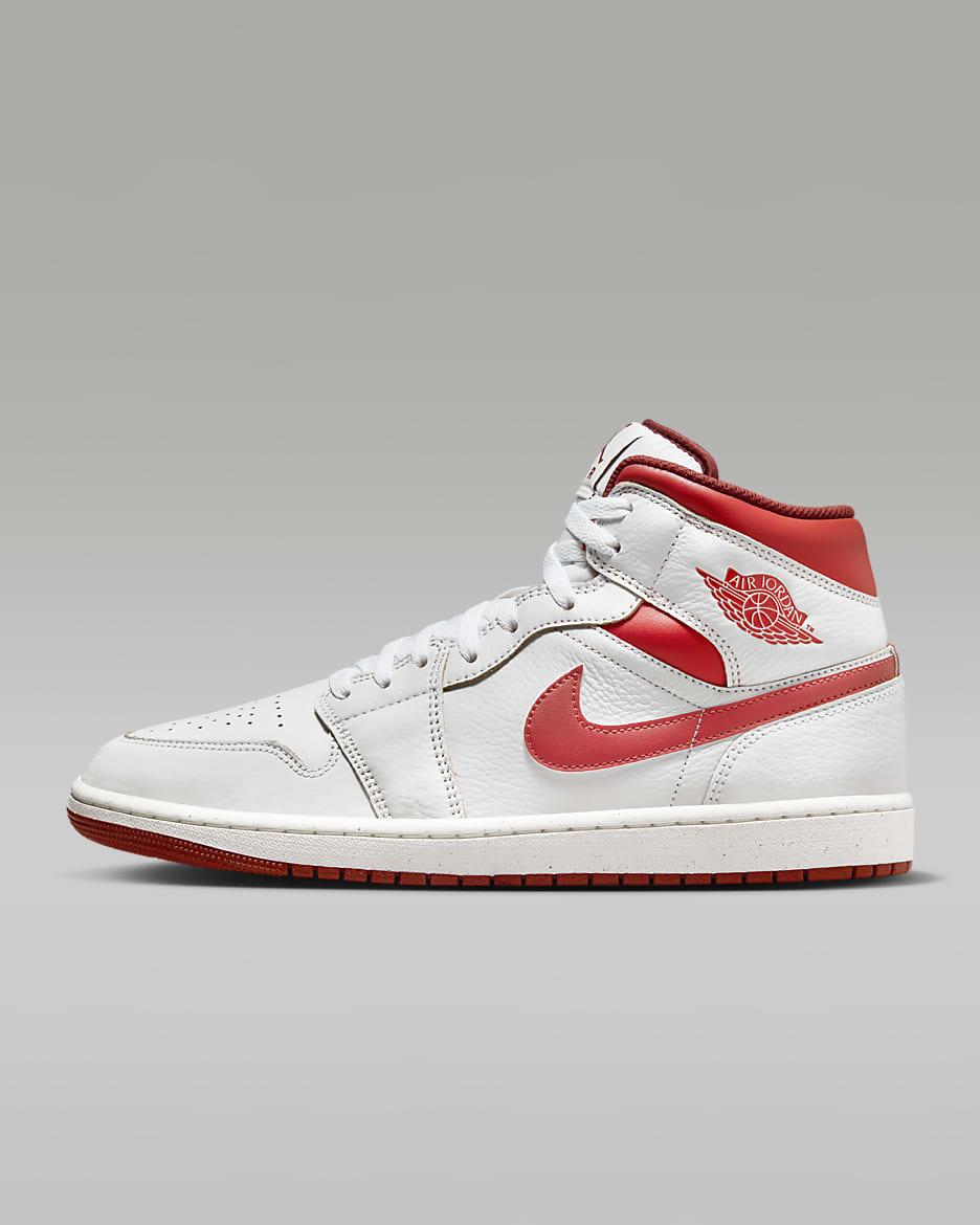 Air Jordan 1 Mid SE Men's Shoes - White/Dune Red/Sail/Lobster